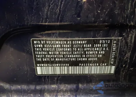 2013 Volkswagen Gti from USA, damaged, VIN WVWGD7AJ2DW039498